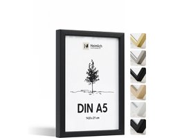 Heimlich Fotolijst A5 (14,8x21 cm) - Massief Hout Zwart - Staand en Wandhangend - Onbreekbaar Kunststof Glas