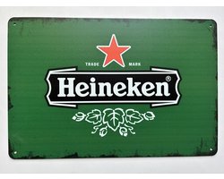 heineken Metalen wandbord 20 x 30 cm - Mancave -Wand Decoratie - Metalen borden - Tekst borden - Metalen bord - Reclame bord - Vintage - Kroeg - Bar – Cafe - Horeca - rettro - Perfect Cadeau - Industriële Wanddecoratie