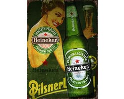 Heineken Pilsener Vintage Metalen Wandbord, Maat:20x30 cm - Drank-Werkplaats-Garage-Classic Car-oldtimer-Man Cave-Wandbord Mancave-Kroeg decoratie-Tekstbord-Metalen wanddecoratie