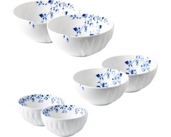 Heinen Delfts Blauw | Blauw Vouw kommen | 6 stuks