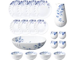 Heinen Delfts Blauw | Blauw Vouw Serviesset 2 | set van 18 st.