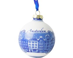 Heinen Delfts Blauw | Kerstbal Amsterdam | 2 stuks | Souvenir | Holland | Kerstversiering