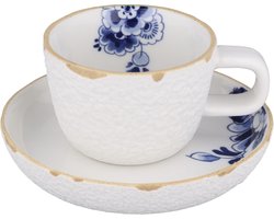 Heinen Delfts Blauw - Koffiekop en Schotel Blauw Bloesem - Porselein - 130 ml