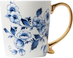 Heinen Delfts Blauw mok bloemen goud