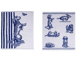 Heinen Delfts Blauw set van 2 keukendoeken Teckel Nhaan katoen 50 x 55 cm