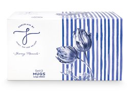 Heinen Delfts Blauw Sharing Moments - Mok - Tulip Stripes - Set van 2