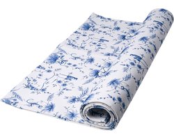 Heinen Delfts Blauw - Tafelloper Aapjes - Wit - Katoen - 150 x 50 cm