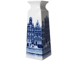 Heinen Delfts Blauw - Vaas Vierkant - Huisjes - Keramiek - 22 cm