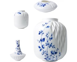 Heinen Delfts Blauw - Vazenset Blauw Vouw - Porselein - set van 4