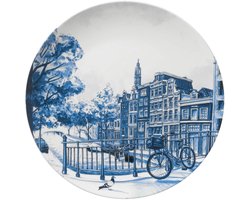 Heinen Delfts Blauw - Wandbord Amsterdam modern - Keramiek - 26,5 cm