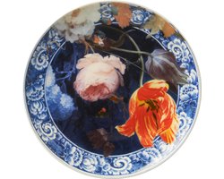 Heinen Delfts Blauw Wandbord Bloemen - Porselein - Multi - Ø 21 cm