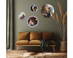 Heinen Delfts Blauw Wandbord Meisje Met De Parel - Porselein - Blauw - 20 x 20 x 0 cm (BxHxD)