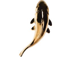 Heinen Delfts Blauw - Wanddecoratie vis - Keramiek - Goud - Klein - 18,5 cm