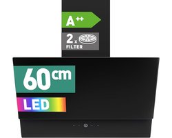 Heinrich's HDU7624 - Afzuigkap - 60cm - zwart - 560m3 - Sfeerverlichting - Schuine afzuigkap - met koolstoffilters - A++