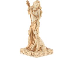Hekate Miniatuur - Griekse Godin Beeldje - Decoratie Huis - Handgeschilderd Goudkleurig - 4x4x9 cm - Brons