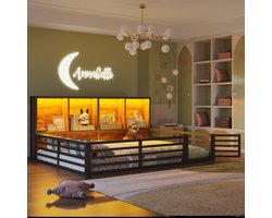 Hekbed, 140 x 200cm, daybed, platform, bedzijde met opbergvak, bed met lattenbodem (zonder matras), balustrade, metaal, zwart