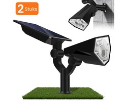 HEKO Solar® Tuinverlichting Spotta - 2 Stuks - Solar Tuinverlichting Op Zonneenergie - Wandlamp Buiten - Tuinlamp - Tuinspot - 26 LEDlamp - Dag nacht sensor - Schijnwerper - Met Grondspies - Warm en Koel Wit Licht
