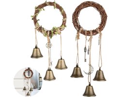 Heksen Klokken - Windgongen Pentagram - Bescherming Huis - Handgemaakt Rotan - 2 stuks - Brons