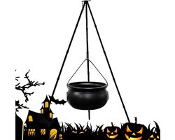 Heksenketel Decoratie - Zwarte Ketel - Halloween Versiering - Met Metalen Statief - 78 cm Hoog - Zwart