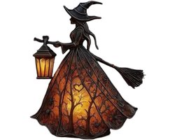 Heksenlamp - Gothic Decoratie - Sfeerverlichting Huis - Gedetailleerd Hars Design - 19x13x8 cm - Zwart