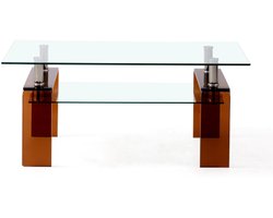 Heldere geharde glazen salontafel voor woonkamer en theetafel met bruin poot -Bruin