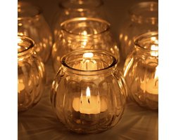 Heldere Glazen Tealight Houder met Witte Ribbon - 12 Stuks voor Bruiloften, Feesten en Decoratie