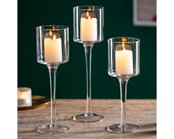 Heldere glazen theelichthouders - Set van 3 - hoge kaarsenhouders voor drijvende en pilaarkaarsen - elegante tafelstukken voor schoorsteenmantel - Eetkamers - Kerstmis Kaarsenhouder