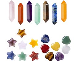 Helende stenen set met natuurlijke edelstenen en kristallen voor kinderen - Geluksbrengers in hartvorm, sterren en prisma's