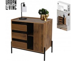 "HELIO" COMMODE 3 TEKENERS EN 1 DEUR MET BENEN IN ZWART METAAL 80X40XH75CM