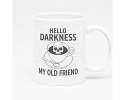 Hello Darkness My Old Friend Mok 330ml – Witte Koffiemok met Schedelontwerp – Donkere Humor Cadeau voor Koffieliefhebbers