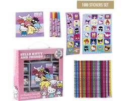 Hello Kitty & Friends Stickerset Meisjes – 1000 Stickers – Kleurboek en 4 Stiften