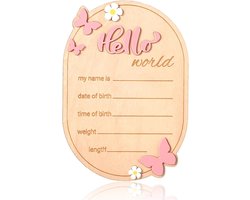 Hello World Newborn Sign - Houten Baby Welkom Signaal - Geboorte Aankondiging Plaquettes - Kinderkamer Versiering voor Jongens Meisjes - Fotoproppen Ziekenhuis Kinderkamer