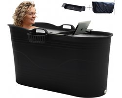 HelloBath® - Bath Bucket XL (Comfort) - Zwart - 122 cm - Zitbad voor volwassenen - IJsbad - met rekbare Afvoerslang tot 3 meter - EXTRA's: Badplank, Kraantje en Beschermhoes