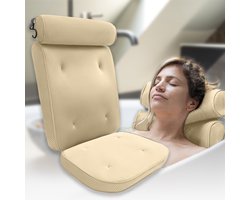 HelloBath® - Luxe Badkussen (afritsbaar) - Kussen voor in bad - Nek- en rugondersteuning in bad - Badzitje - Incl. Waszak - Sand