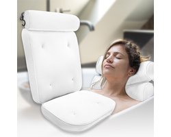 HelloBath® - Luxe Badkussen (afritsbaar) - Kussen voor in bad - Nek- en rugondersteuning in bad - Badzitje - Incl. Waszak - Wit