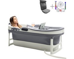 HelloBath® Opvouwbaar bad - XL James (Comfort) - Donker Grijs - 148 cm lang - Inklapbaar bad - Zitbad voor volwassenen - Bath Bucket - Extra: Luxe Badkussen, Deksels, Badlamp & Opbergtas