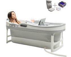 HelloBath® Opvouwbaar bad - XL James - Licht Grijs - 148 cm lang - Inklapbaar bad - Zitbad voor volwassenen - Bath Bucket - Extra: Badkussen, Deksels, Badlamp & Opberghoes
