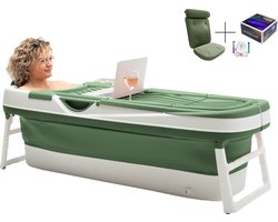 HelloBath® Opvouwbaar bad - XXL Goliath (Comfort) - Sage Green - 157cm - Inklapbaar bad - Zitbad voor volwassenen - Bath Bucket - Extra: Luxe Badkussen, Deksels, Badlamp & Opbergtas