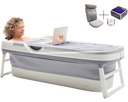 HelloBath® Opvouwbaar bad - XXL Goliath - Steel Grey - 157cm - Inklapbaar bad - Zitbad voor volwassenen - Bath Bucket - Extra: Badkussen, Badlamp & Opbergtas