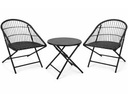 HEM 3-Delige Metalen Tuinset Antraciet - Inklapbare Bistroset met 2 Stoelen en Ronde Tafel - Balkonset Staal - Compacte Tuinstoel Set