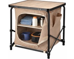 HEM Camping opbergkast met tafel – Inklapbare campingkast met opbergvakken – Aluminium frame – Lichtgewicht camping organizer voor tent, caravan en camper