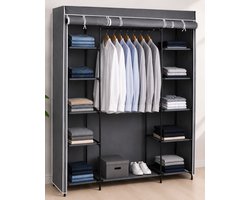 HEM Garderobekast 141x45x167 cm – Opvouwbare Kledingkast – Stoffen Kast met Legplanken en Kledingroede – Donkergrijs – Inclusief HEM Microvezeldoekje