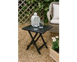 HEM Inklapbare Bijzettafel 43x45 cm – Zwarte Kunststof Tuintafel – Opvouwbare Campingtafel – Balkon Tafel – Lichtgewicht & Weerbestendig – Klaptafeltje voor Buiten