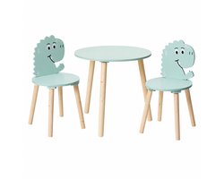 HEM Kindertafel met 2 Kinderstoelen - Tafel en Stoeltjes Set - Dinosaurus - Blauw - Inclusief Microvezeldoekje