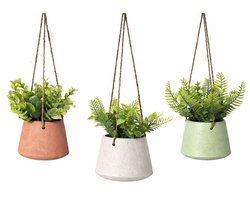 HEM Kunst Hangplant Set van 3 – Groene Nep Planten Hangend – Wit, Terracotta & Groen – Inclusief Pot & Ophangsysteem – Onderhoudsvrije Decoratie Set
