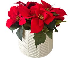 HEM Kunst Kerstster plant Rood - Poinsettia in oranje pot 30 cm - Kerstplant - Kerstsfeer - Kunstplant Kerst Rood - Net echte Kunstplant - Groene Kunstplanten - Nep planten voor binnen - Kamer Decoratie - Nepplanten Kunst plant