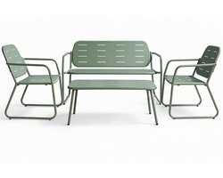 HEM Loungeset 4 Personen Groen – Tuinset Met Stoelen En Bank – 4-delig Tuinmeubelset Van Mat Staal