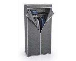 HEM Stoffen camping kledingkast 75x45x160 cm - Opvouwbare garderobekast met hanggedeelte en legplank - Textiel kast grijs met rits - Metalen frame - Opbergkast slaapkamer studentenkamer