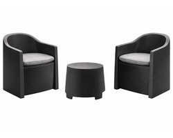HEM Tuinset Zwart 3-Delig – 2 Stoelen incl. Kussens + Tafel – Antraciet – Kunststof Balkonset – Onderhoudsvrij – Inclusief HEM Microvezeldoekje