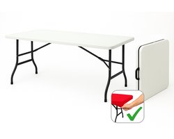 HEM Vouwtafel Inklapbaar 180x70 Wit – Buffettafel – Klaptafel – Campingtafel - 100 kg Belastbaar – 9,5 kg - Met Rode HEM Topper